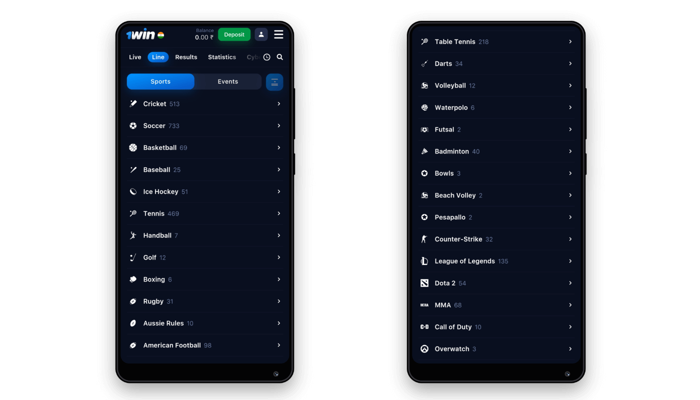 In the application 1win available many sports disciplines on which you can bet