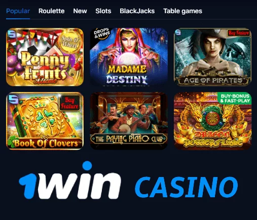 Online casino page with popular games at 1win site
